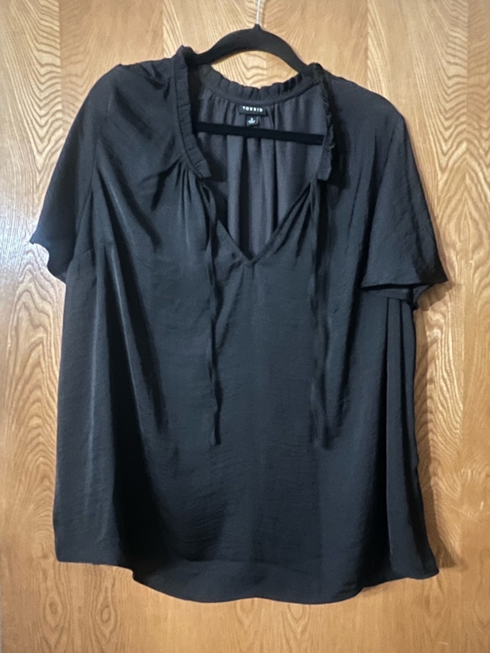 torrid Black Short-Sleeve V-Neck Tie-Front Blouse